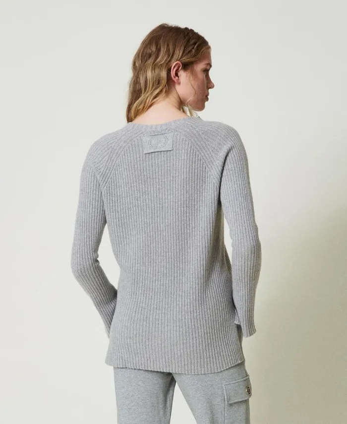 Twinset Jumpers And Cardigans Wool And Lurex Blend Jumper Twotone Grey Silver 8211 Clothing