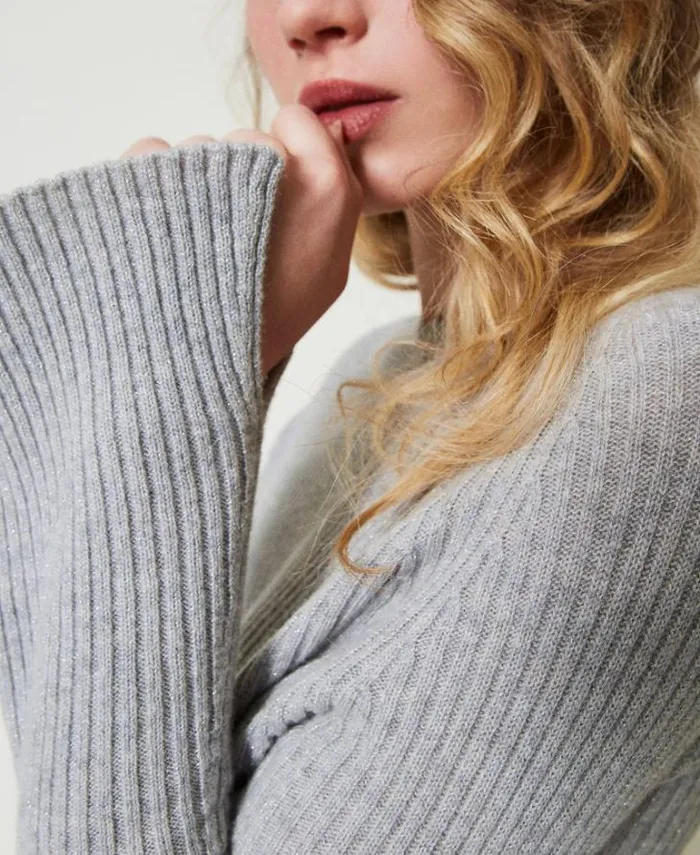 Twinset Jumpers And Cardigans Wool And Lurex Blend Jumper Twotone Grey Silver 8211 Clothing
