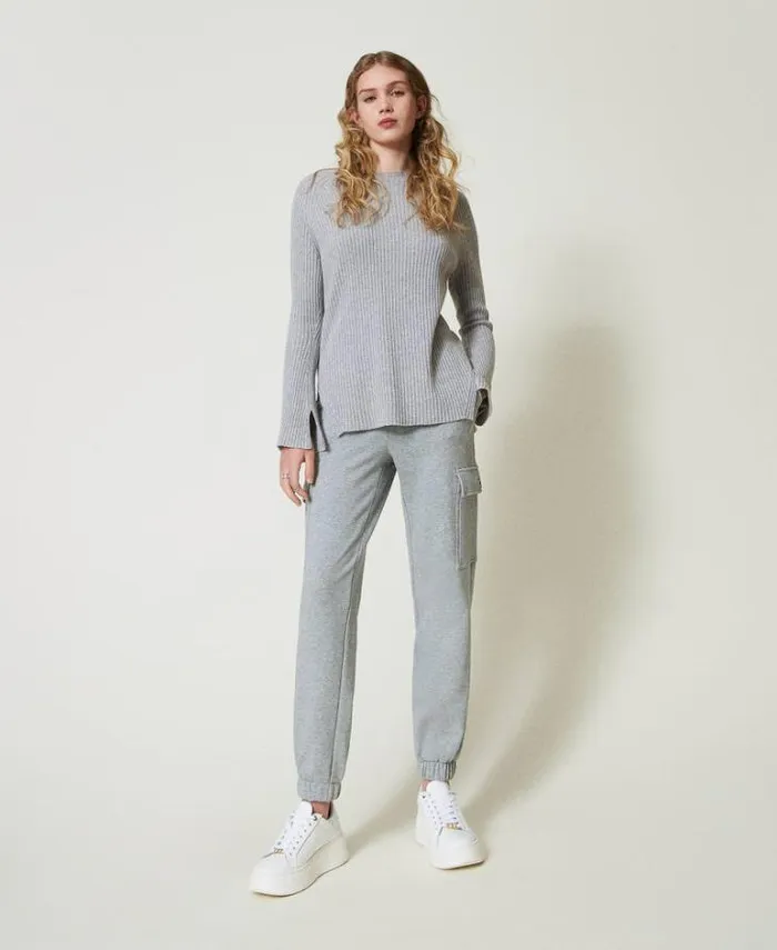 Twinset Jumpers And Cardigans Wool And Lurex Blend Jumper Twotone Grey Silver 8211 Clothing