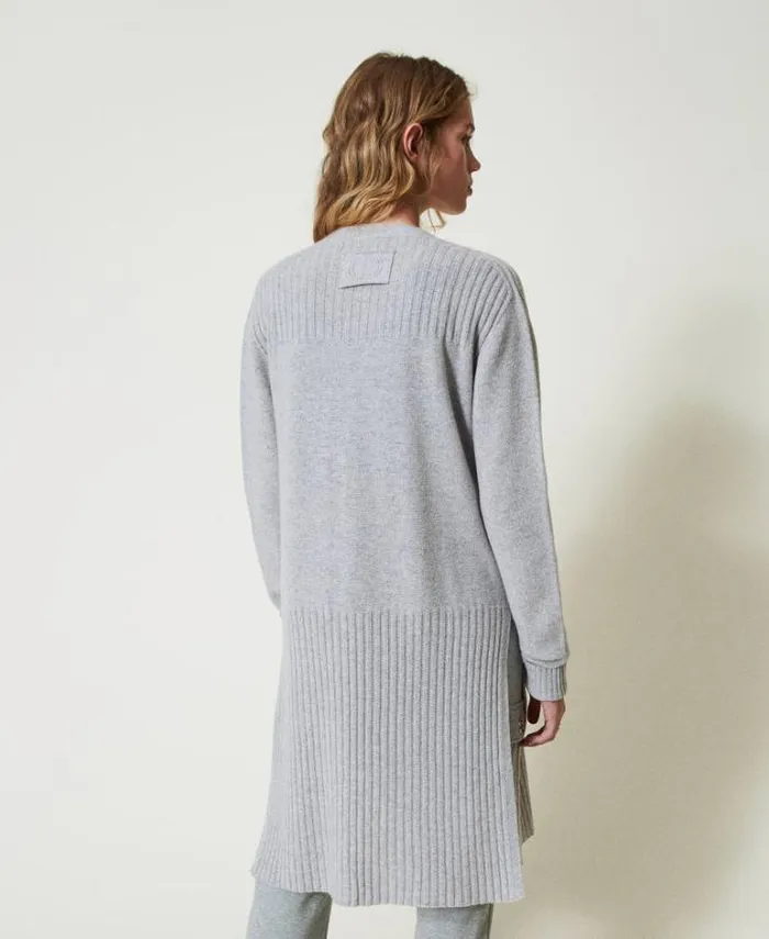 Twinset Jumpers And Cardigans Wool And Lurex Blend Maxi Cardigan Twotone Grey Silver 8211 Clothing