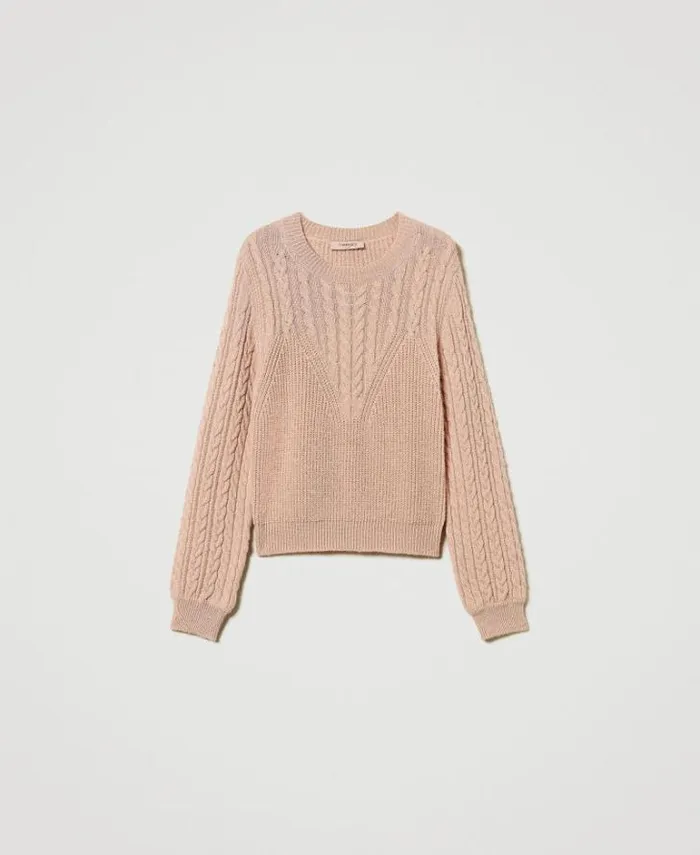 Twinset Jumpers And Cardigans Wool Blend Cable Knit Jumper Light Sandy Brown 8211 Clothing