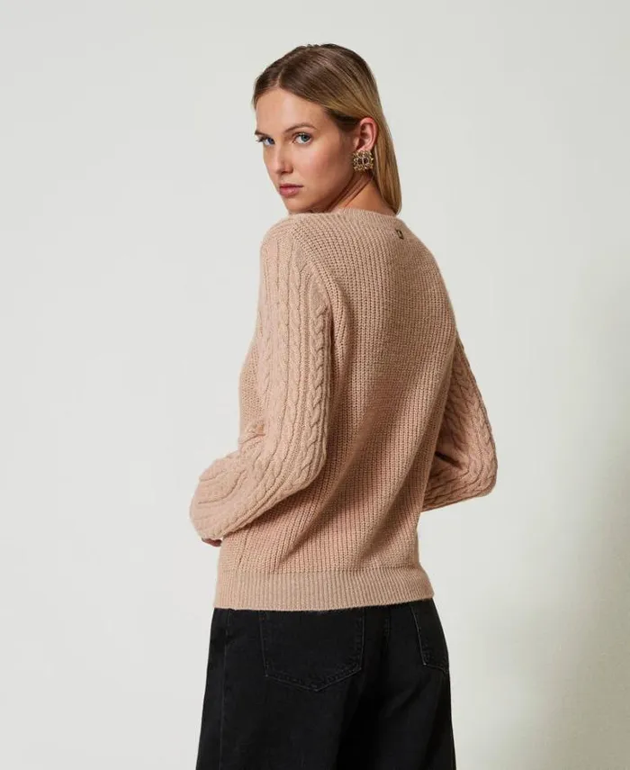 Twinset Jumpers And Cardigans Wool Blend Cable Knit Jumper Light Sandy Brown 8211 Clothing