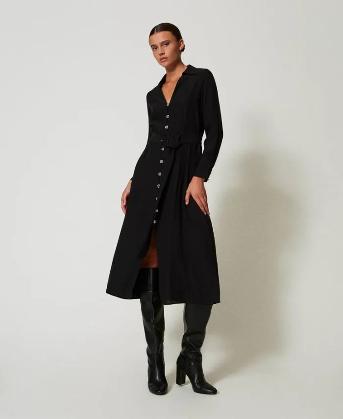 Twinset Long Dresses Long Crpe Georgette Shirt Dress Black 8211 Clothing