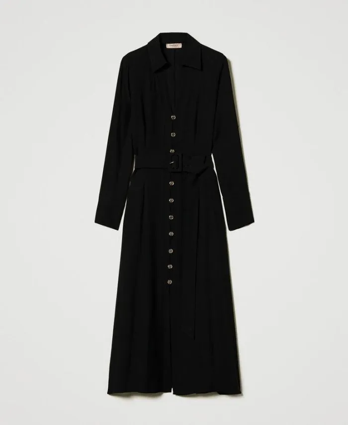 Twinset Long Dresses Long Crpe Georgette Shirt Dress Black 8211 Clothing