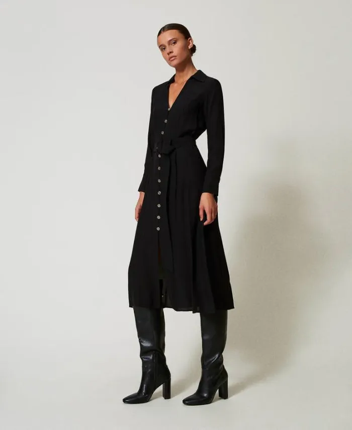 Twinset Long Dresses Long Crpe Georgette Shirt Dress Black 8211 Clothing