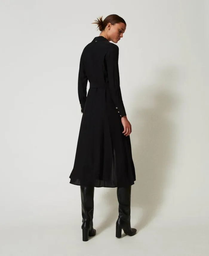 Twinset Long Dresses Long Crpe Georgette Shirt Dress Black 8211 Clothing