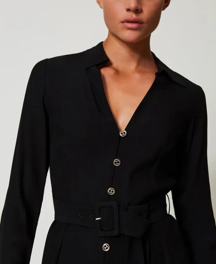 Twinset Long Dresses Long Crpe Georgette Shirt Dress Black 8211 Clothing