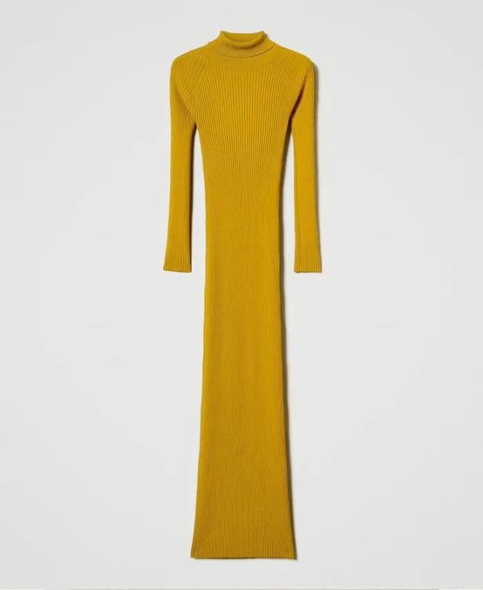 Twinset Long Dresses Long Knit Dress With Cutout Ochre Yellow 8211 Clothing