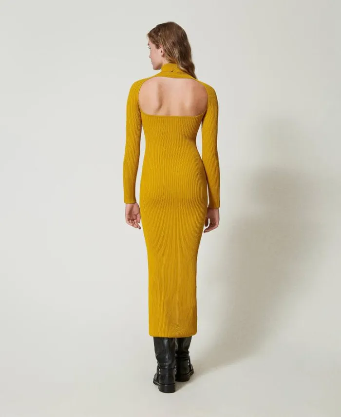 Twinset Long Dresses Long Knit Dress With Cutout Ochre Yellow 8211 Clothing
