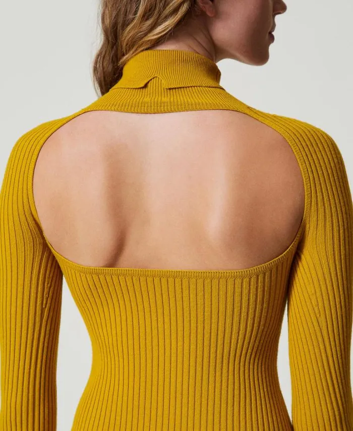 Twinset Long Dresses Long Knit Dress With Cutout Ochre Yellow 8211 Clothing
