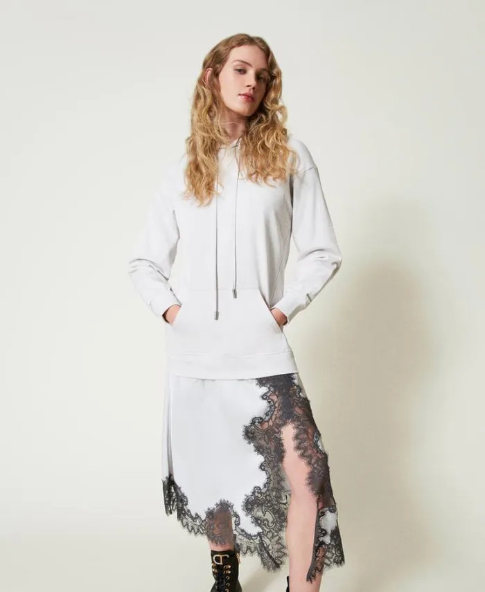 Twinset Long Dresses Plush Fabric And Satin Long Dress Twotone Silver Blackened Pearl Grey 8211 Clothing