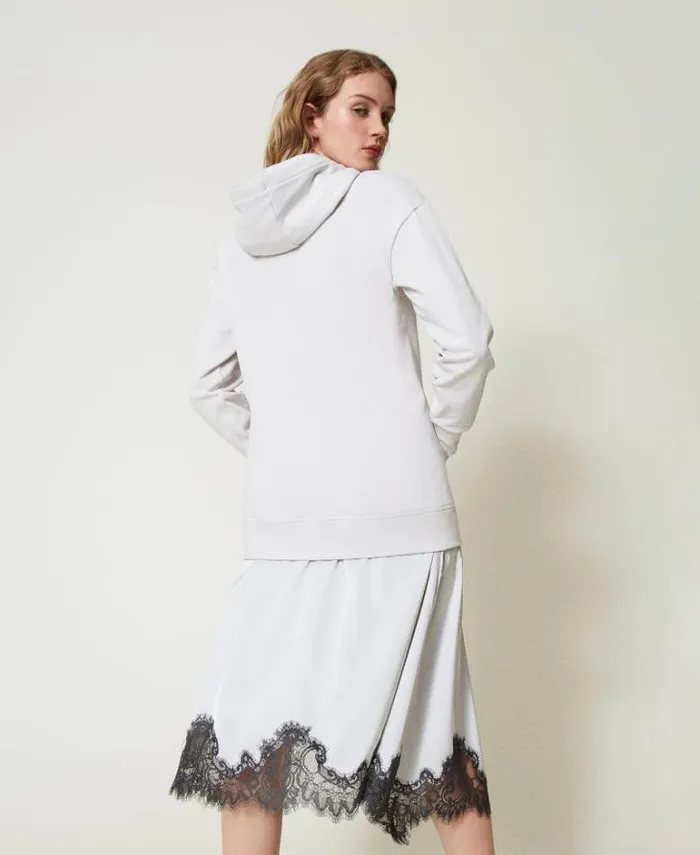 Twinset Long Dresses Plush Fabric And Satin Long Dress Twotone Silver Blackened Pearl Grey 8211 Clothing