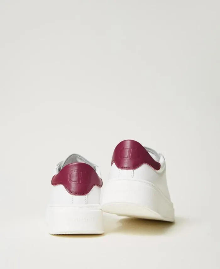 Twinset Shoes Leather Trainers With Logo Twotone Optical White Red Plum 8211 Girl