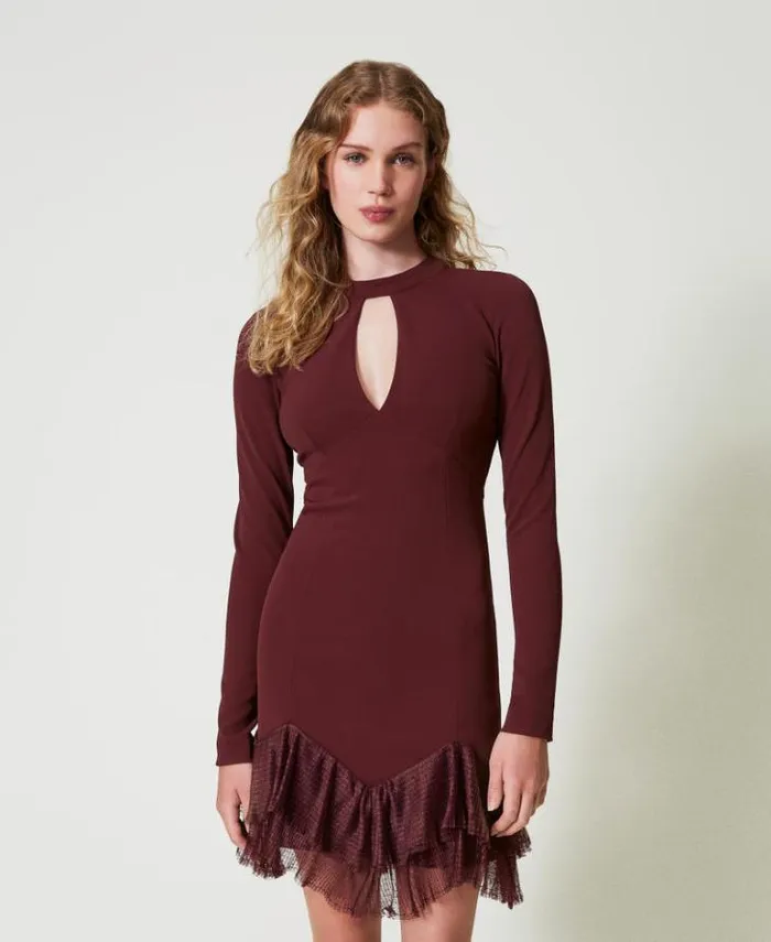 Twinset Short Dresses Short Dress With Pleated Tulle Flounces Plum Wine Red 8211 Clothing Twinset Short Dresses Short Dress With Pleated Tulle Flounces Plum Wine Red 8211 Clothing