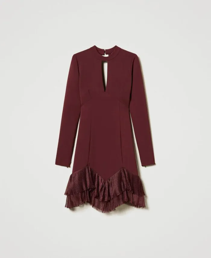 Twinset Short Dresses Short Dress With Pleated Tulle Flounces Plum Wine Red 8211 Clothing