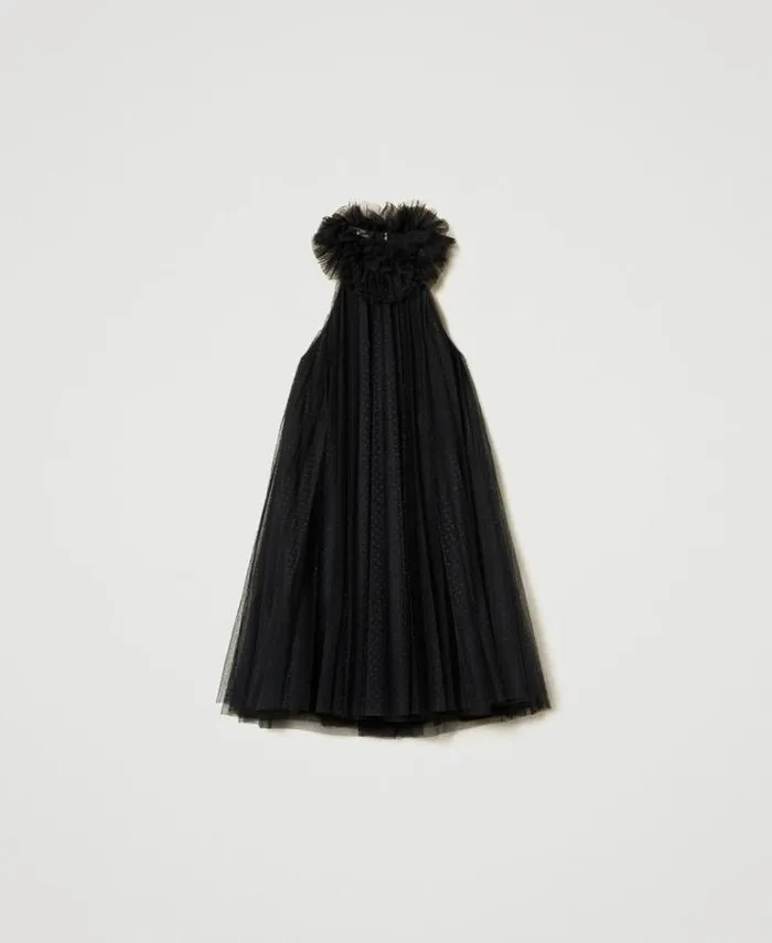 Twinset Short Dresses Short Pleated Tulle Dress Black 8211 Clothing