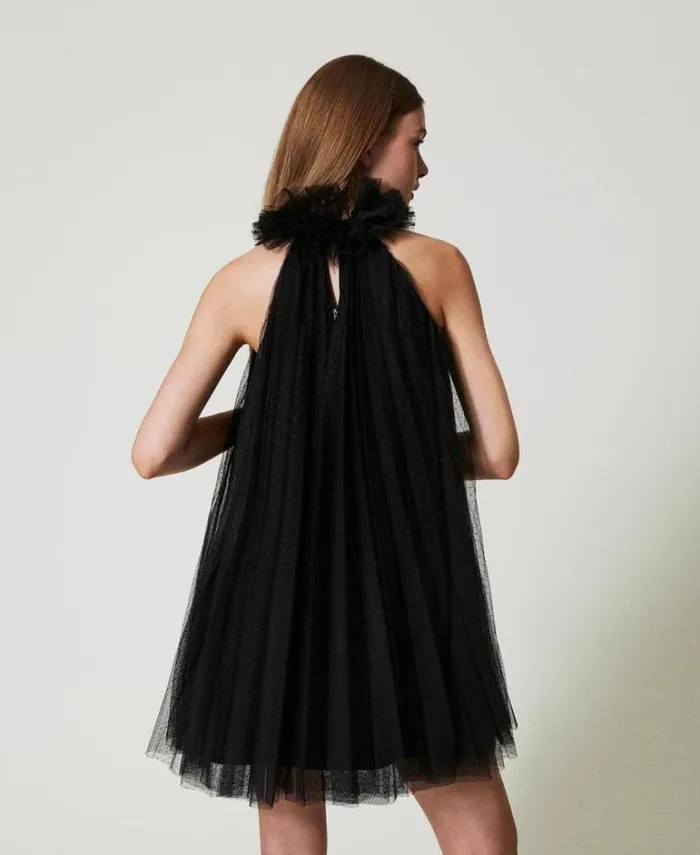 Twinset Short Dresses Short Pleated Tulle Dress Black 8211 Clothing