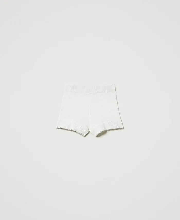 Twinset Shorts Angora Blend Knit Shorts With Pearls White Snow 8211 Clothing