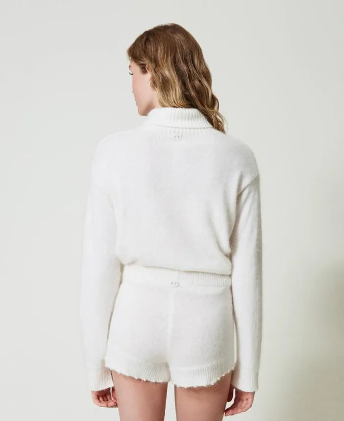 Twinset Shorts Angora Blend Knit Shorts With Pearls White Snow 8211 Clothing