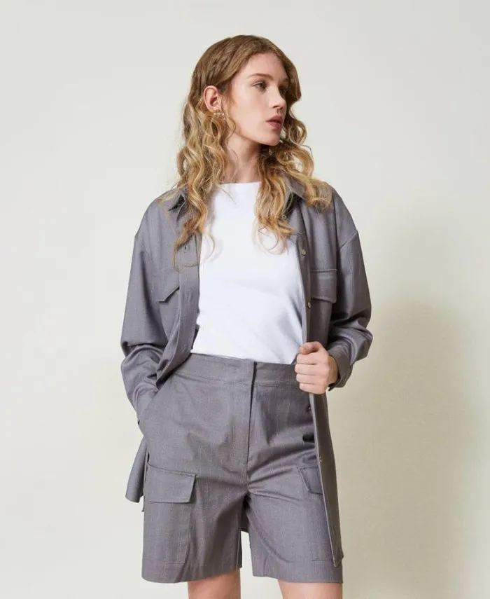 Twinset Shorts Pinstripe Bermuda Shorts With Pockets Snow Pinstripe Melange Grey 8211 Clothing Twinset Shorts Pinstripe Bermuda Shorts With Pockets Snow Pinstripe Melange Grey 8211 Clothing