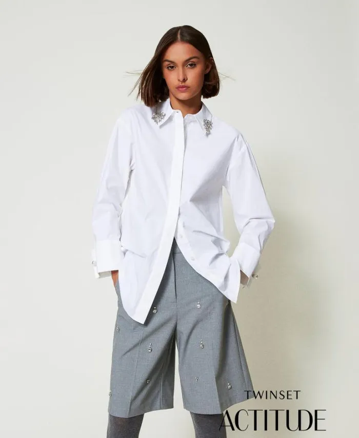 Twinset Shorts Shorts With Handmade Embroidery Melange Grey 8211 Clothing