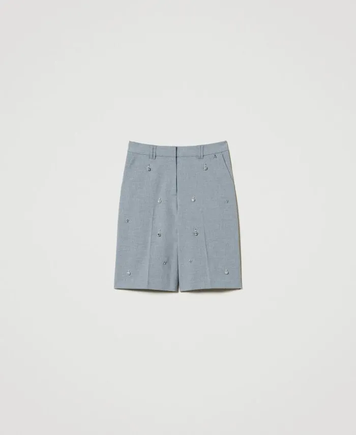 Twinset Shorts Shorts With Handmade Embroidery Melange Grey 8211 Clothing