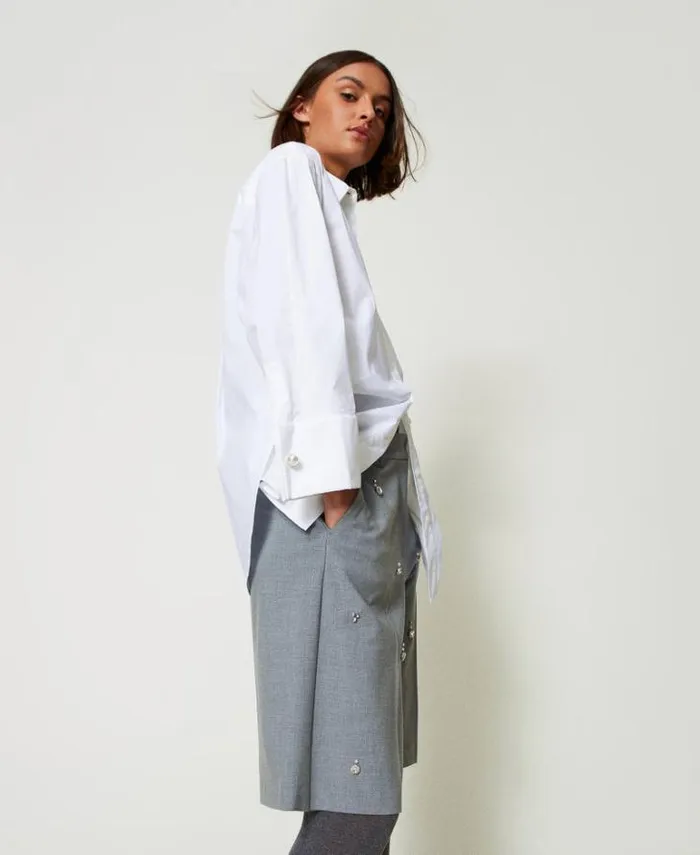 Twinset Shorts Shorts With Handmade Embroidery Melange Grey 8211 Clothing