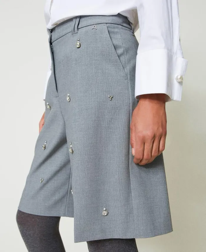 Twinset Shorts Shorts With Handmade Embroidery Melange Grey 8211 Clothing