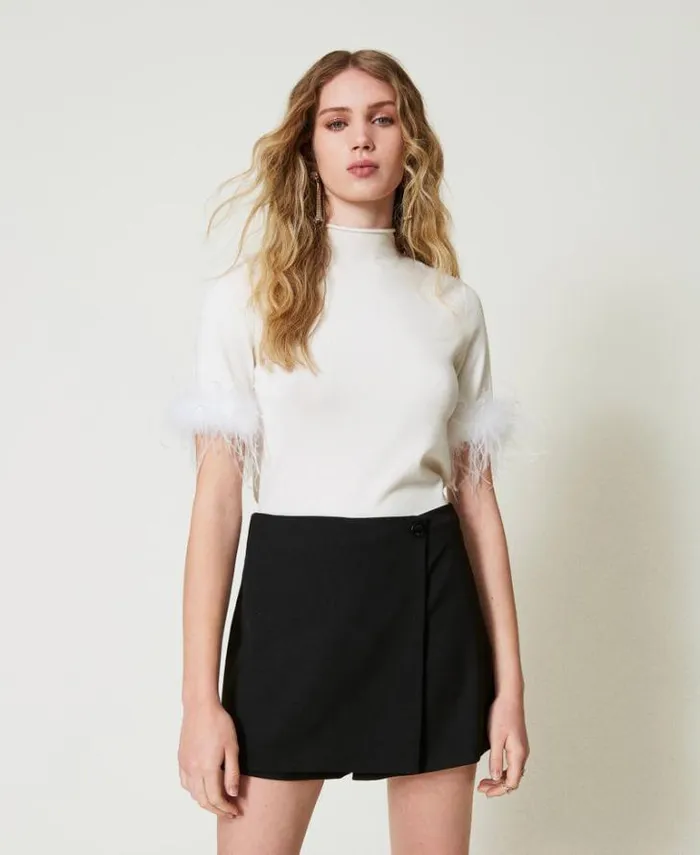 Twinset Shorts Wool Blend Wraparound Shorts Black 8211 Clothing