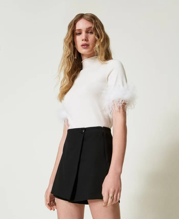 Twinset Shorts Wool Blend Wraparound Shorts Black 8211 Clothing