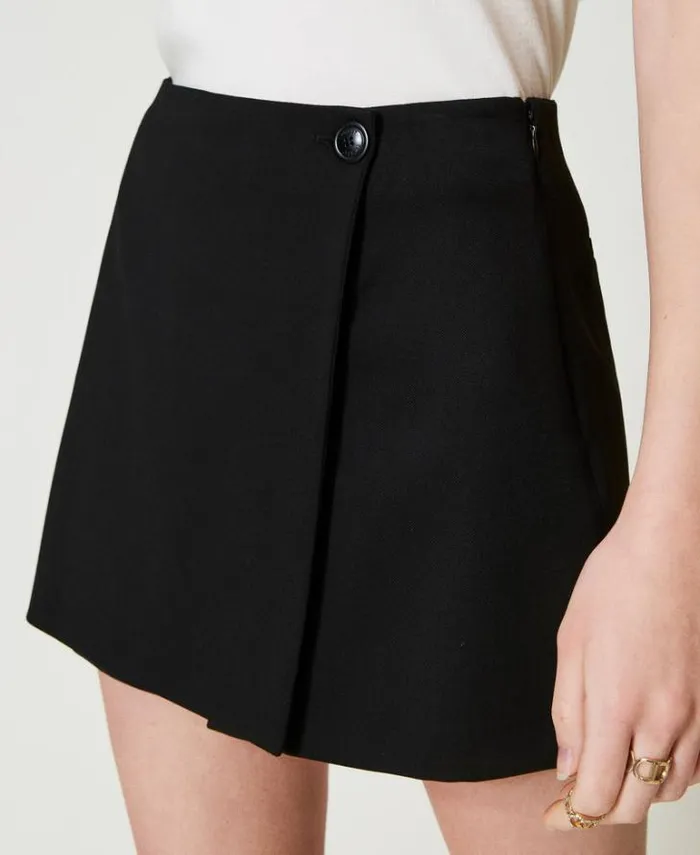 Twinset Shorts Wool Blend Wraparound Shorts Black 8211 Clothing