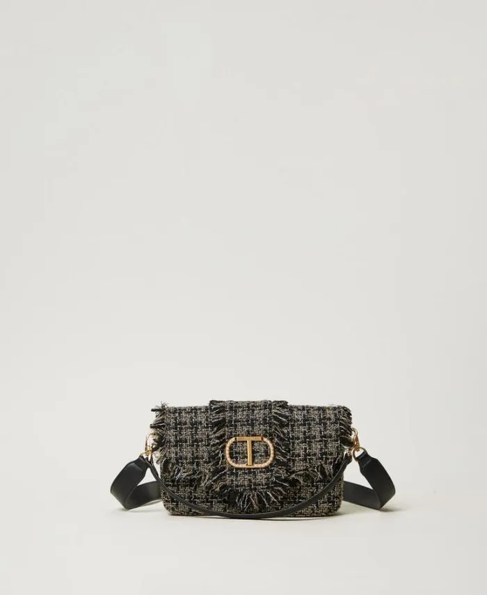 Twinset Shoulder Bags 039Amie039 Medium Tweed Shoulder Bag Black 8211 Bags