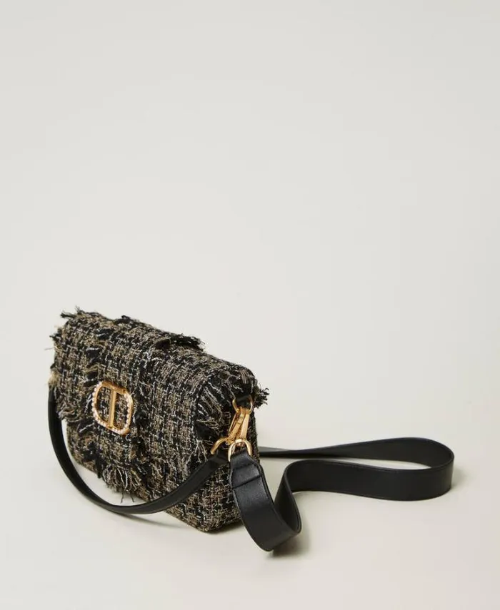Twinset Shoulder Bags 039Amie039 Medium Tweed Shoulder Bag Black 8211 Bags