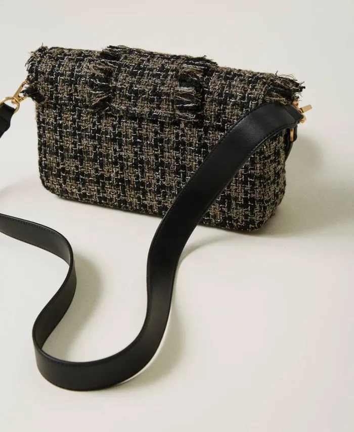 Twinset Shoulder Bags 039Amie039 Medium Tweed Shoulder Bag Black 8211 Bags