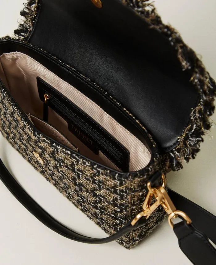 Twinset Shoulder Bags 039Amie039 Medium Tweed Shoulder Bag Black 8211 Bags