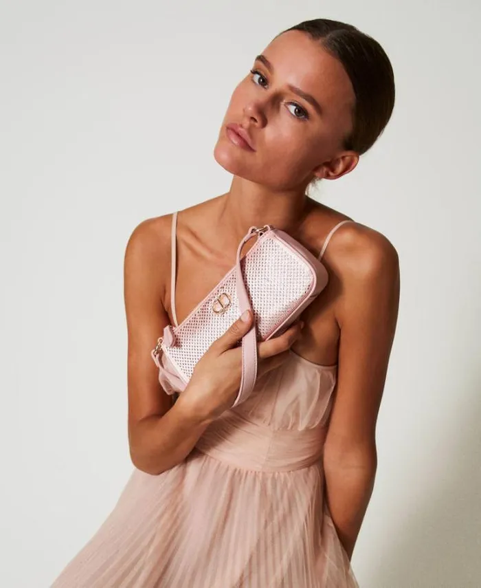 Twinset Shoulder Bags Mini Satin Bag With Rhinestones And Oval T Peachy Keen Pink 8211 Bags