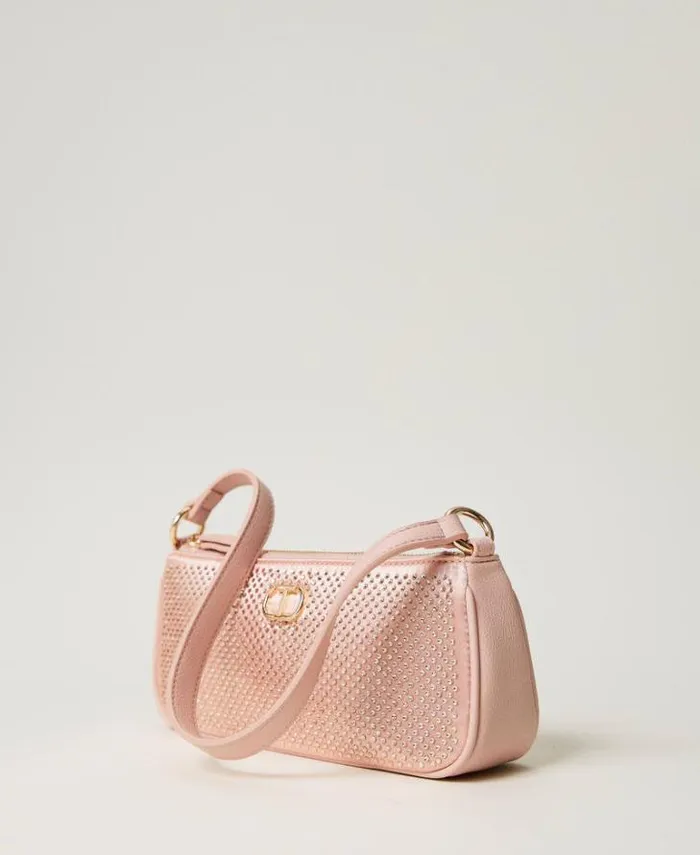 Twinset Shoulder Bags Mini Satin Bag With Rhinestones And Oval T Peachy Keen Pink 8211 Bags