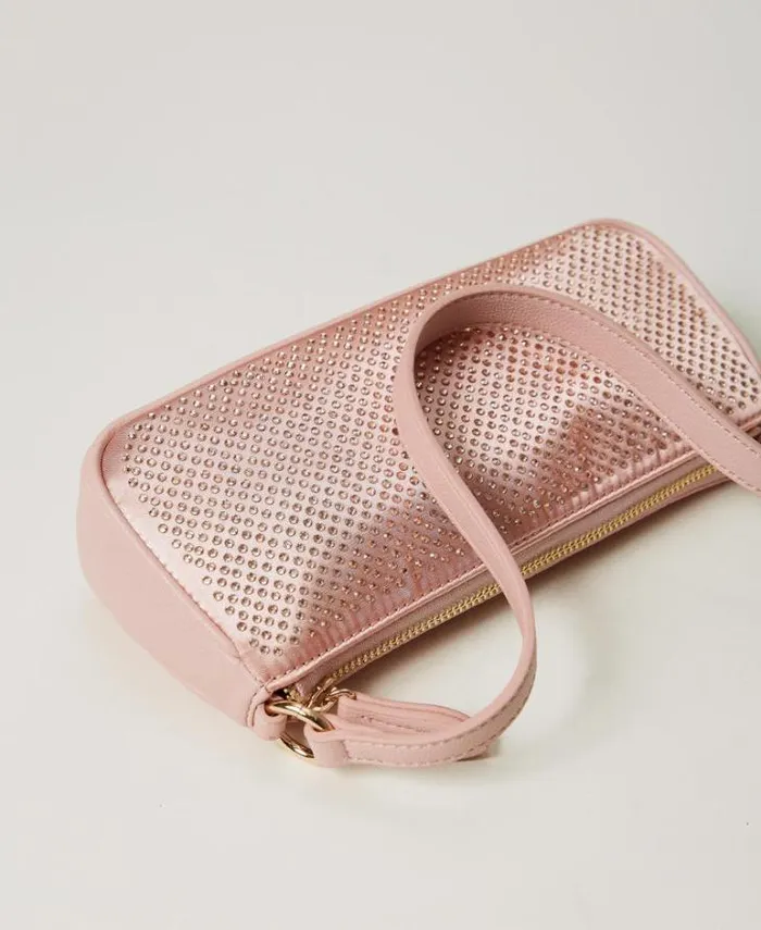 Twinset Shoulder Bags Mini Satin Bag With Rhinestones And Oval T Peachy Keen Pink 8211 Bags