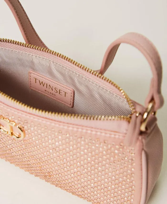 Twinset Shoulder Bags Mini Satin Bag With Rhinestones And Oval T Peachy Keen Pink 8211 Bags