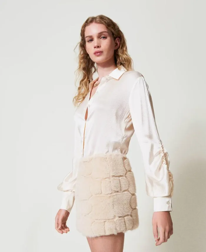 Twinset Skirts Faux Fur Miniskirt With Oval T White Cream 8211 Clothing