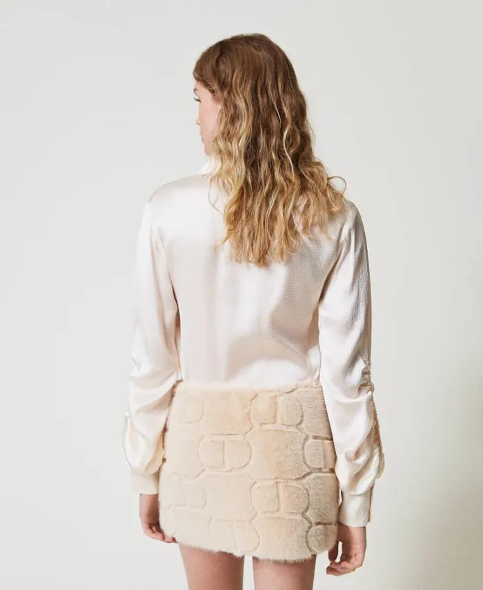 Twinset Skirts Faux Fur Miniskirt With Oval T White Cream 8211 Clothing