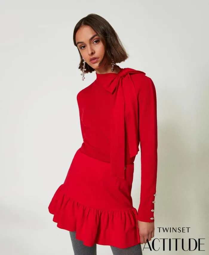 Twinset Skirts Miniskirt With Flounce Fiery Red 8211 Clothing