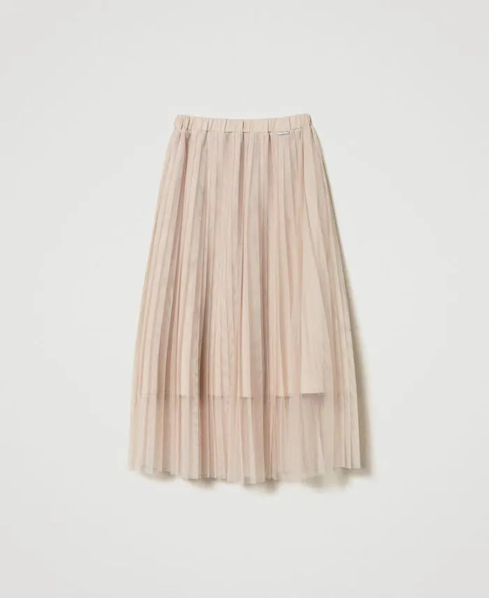 Twinset Skirts Pleated Tulle Midi Skirt Champagne 8211 Clothing