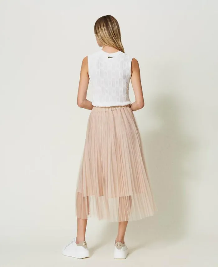 Twinset Skirts Pleated Tulle Midi Skirt Champagne 8211 Clothing