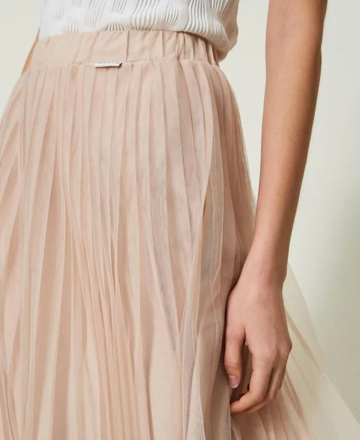 Twinset Skirts Pleated Tulle Midi Skirt Champagne 8211 Clothing