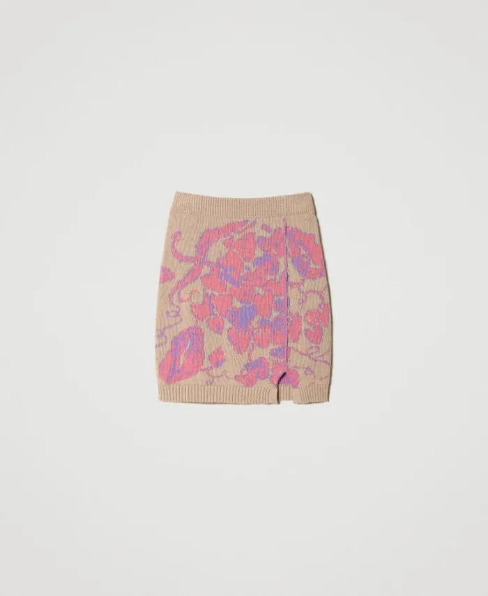 Twinset Skirts Treeblend Yarn Jacquard Mini Skirt 034iced Coffee034 Brown Jacquard Blurred Hearts 8211 Clothing