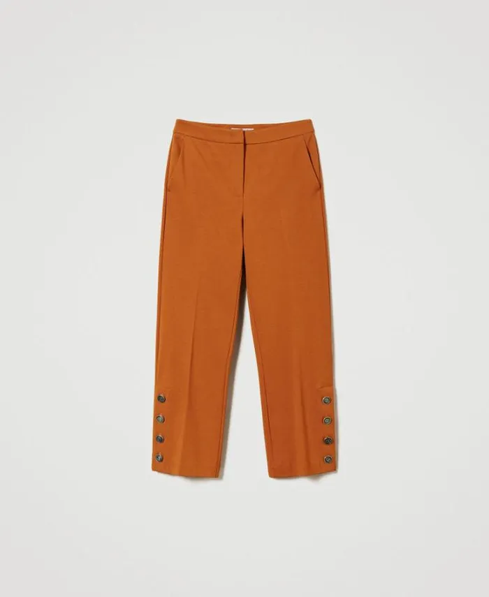 Twinset Smart Trousers Cropped Trousers With Buttons Leather Brown 8211 Clothing