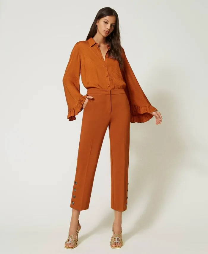 Twinset Smart Trousers Cropped Trousers With Buttons Leather Brown 8211 Clothing