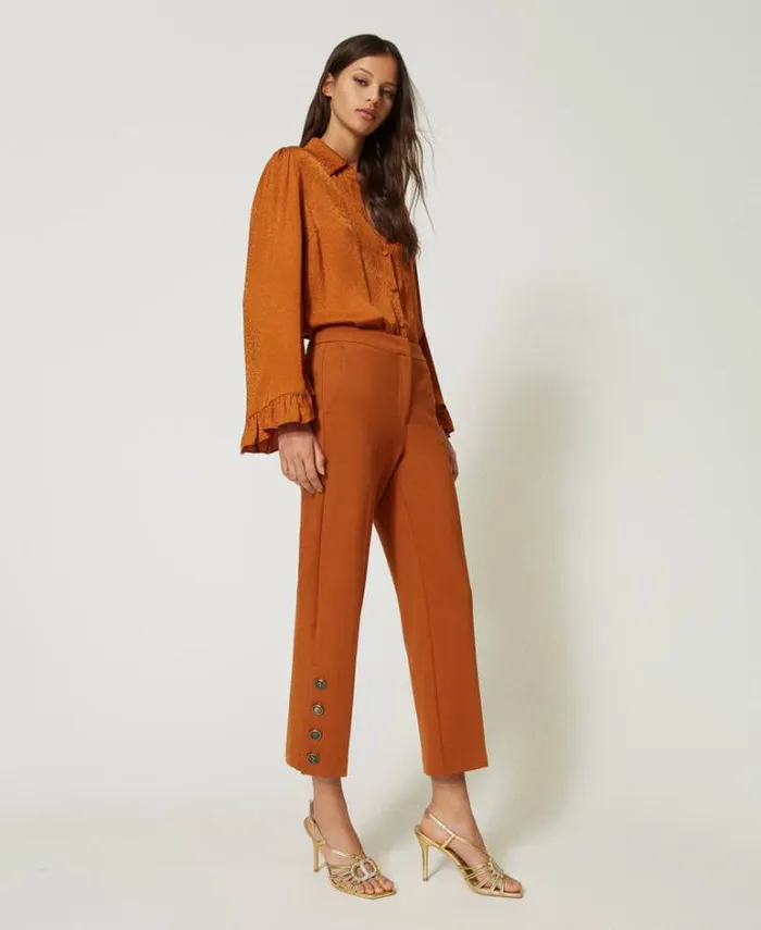 Twinset Smart Trousers Cropped Trousers With Buttons Leather Brown 8211 Clothing