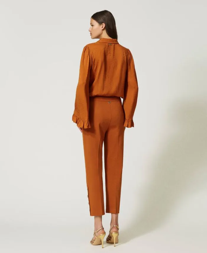 Twinset Smart Trousers Cropped Trousers With Buttons Leather Brown 8211 Clothing